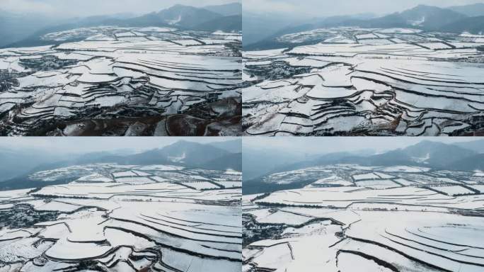 冬季雪景自然风光视频积雪覆盖田野勾勒线条