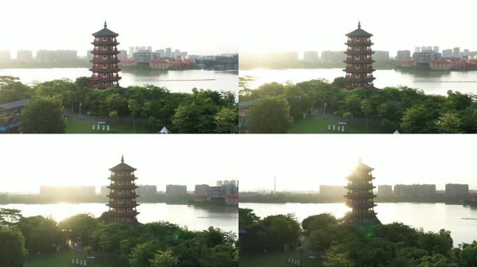 航拍广东东莞华阳湖湿地公园自然风光