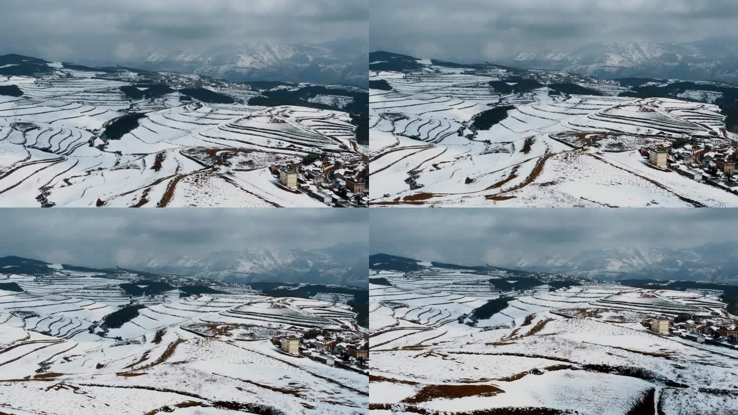 冬季山区雪景自然风光视频积雪覆盖耕地田野