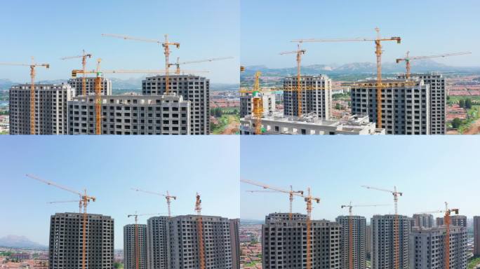 建筑施工塔吊楼群建筑群航拍房建城市建设
