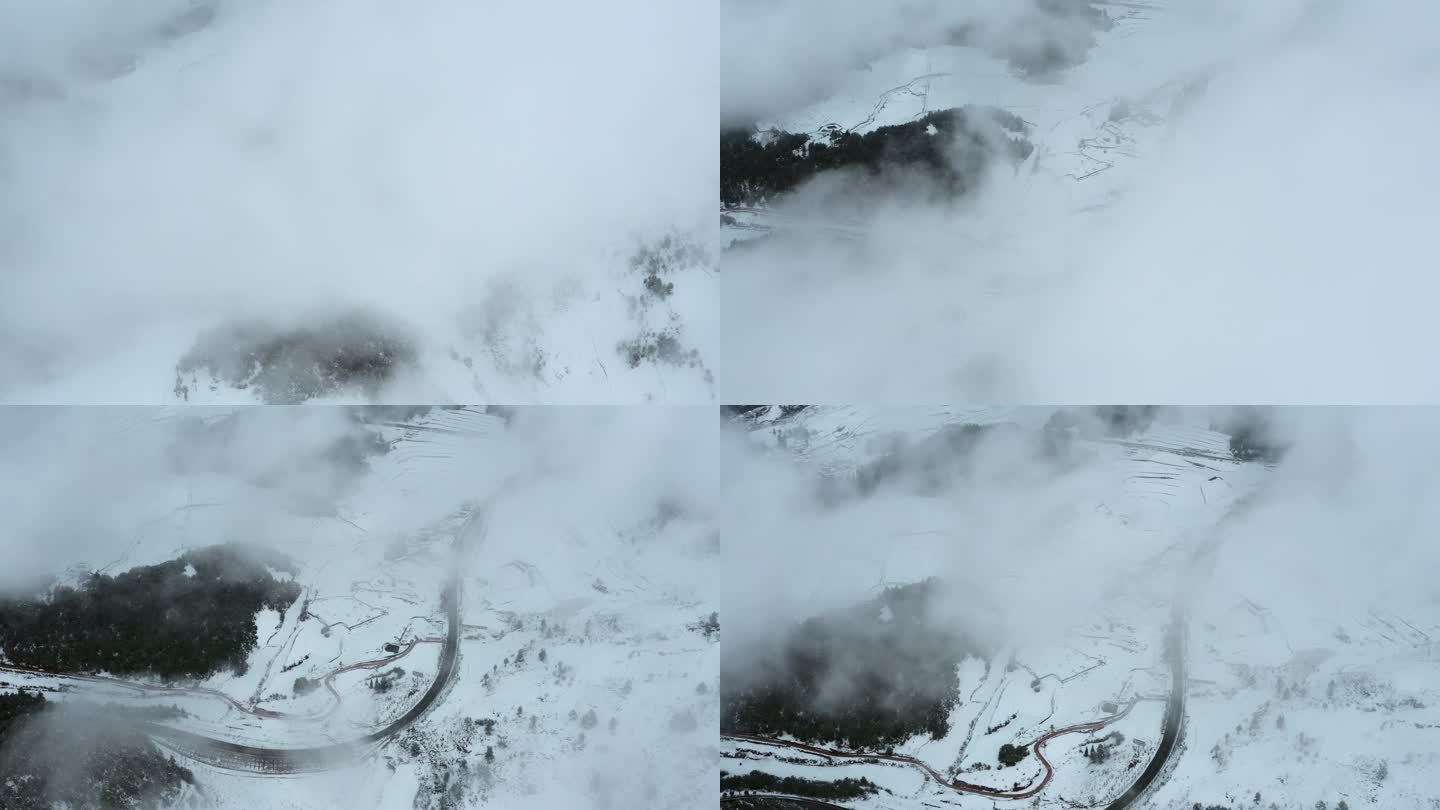 冬季雪景自然风光视频云雾积雪覆盖大地公路