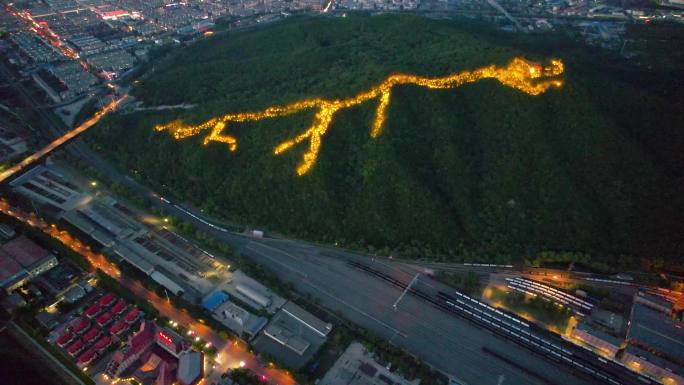 吉林龙潭山夜景巨龙松花江城市风光航拍