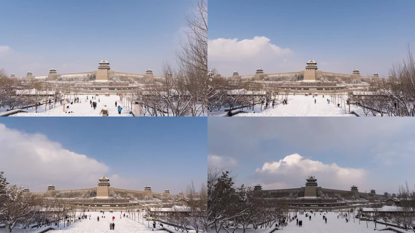 大同城墙冬季雪景大范围延时视频
