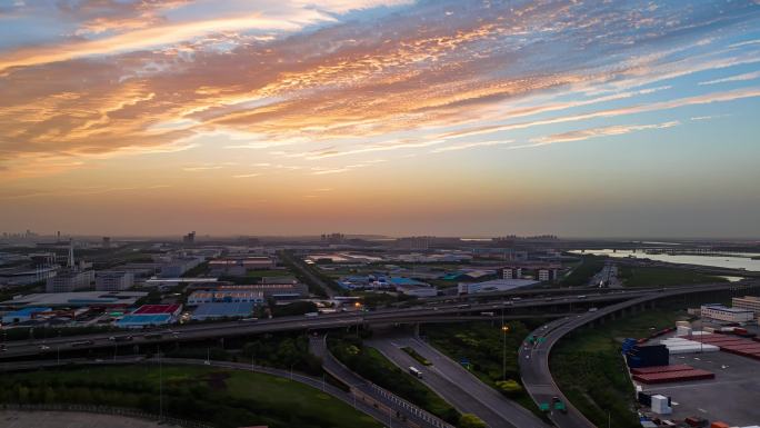 道路延时晚霞