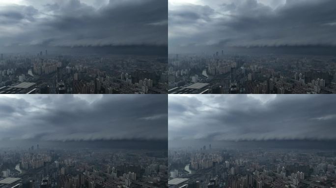 上海城市上空的风暴航拍