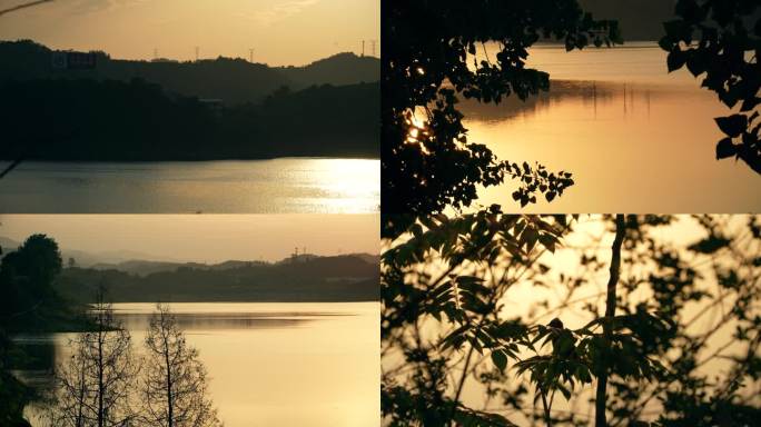 太极湖夕阳湖面落日