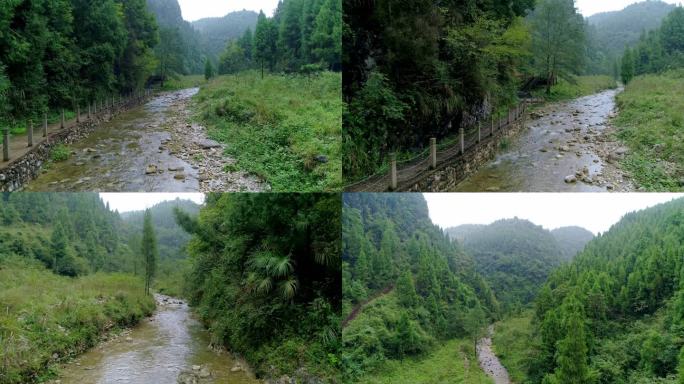 四川森林湿地绿水青山河流小溪山沟溪谷航拍