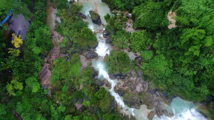 四川渠县森林湿地公园瀑布大自然航拍宣传