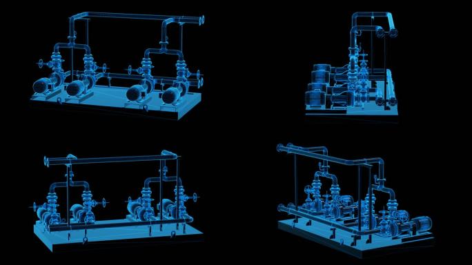 工业水泵组蓝色科技线条通道素材
