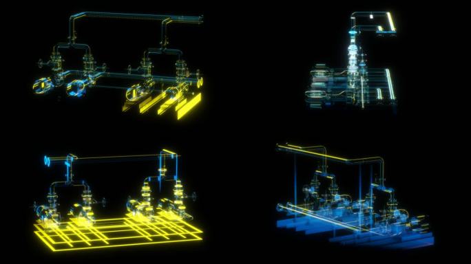 工业水泵组赛博朋克风全息通道素材