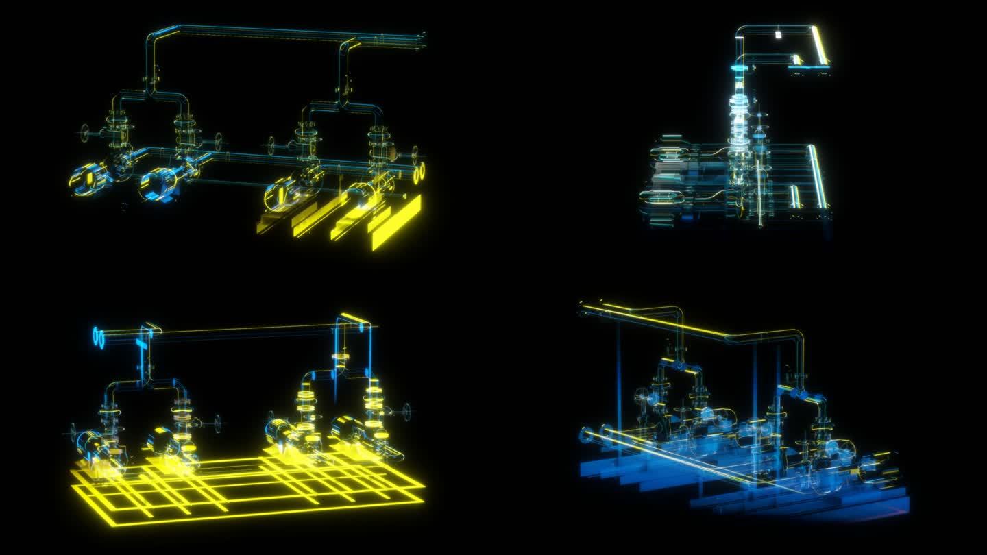 工业水泵组赛博朋克风全息通道素材