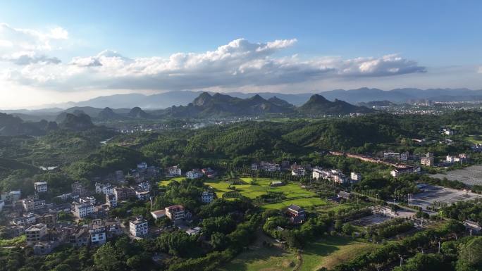 水稻秋收 美丽乡村 乡村振兴 五彩田园