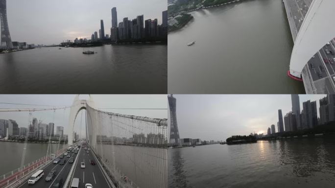 广州猎德大桥城市道路穿越机FPV