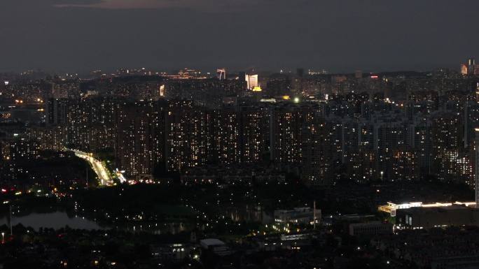 城市住宅楼群万家灯火夜景航拍