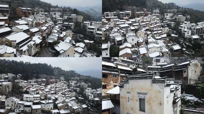 婺源篁岭雪景航拍自媒体视频素材