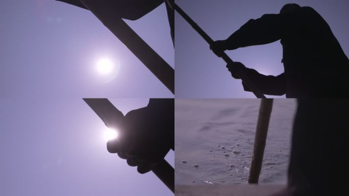 划船  老人划船 木船