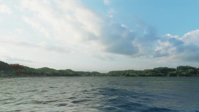 风景秀丽的 湿地 湖面水面漫游 模拟游船
