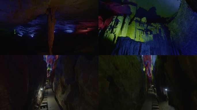 莨山玉女岩景区游玩喀斯特钟乳石彩色溶洞