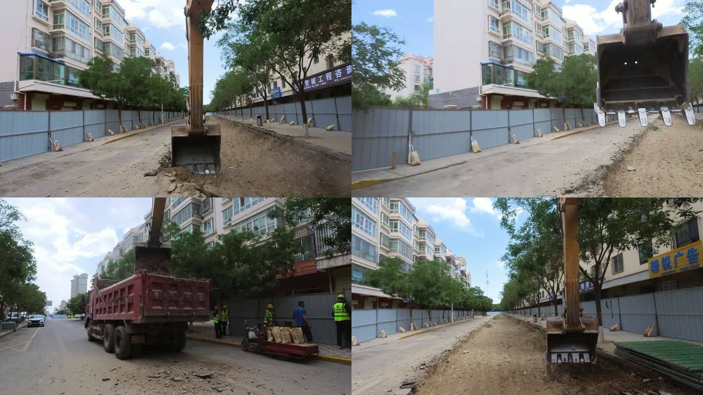 挖掘机在城市路面开挖管沟