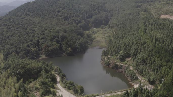 山涧 山中湖 水库  村水库 溪水 灰度