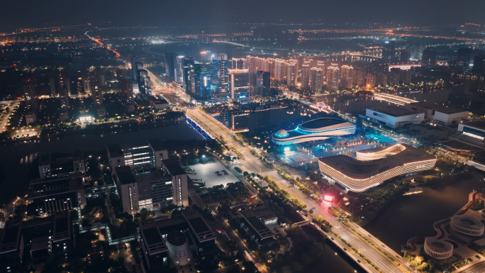 绍兴镜湖新区夜景延时摄影