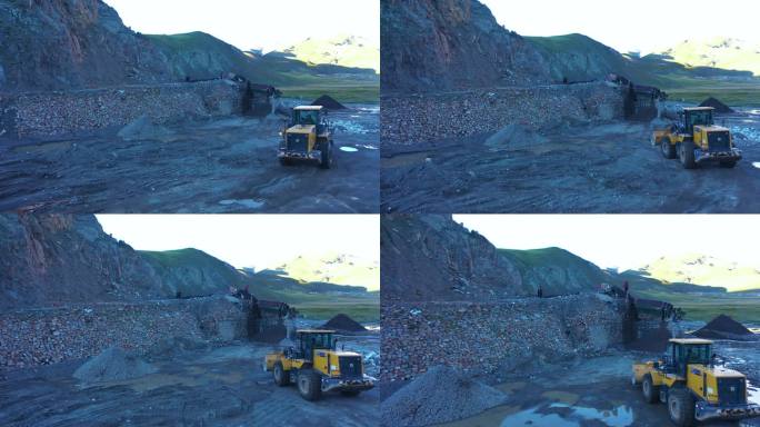 沙场装卸 轮胎驶过泥坑 矿山 水泥厂
