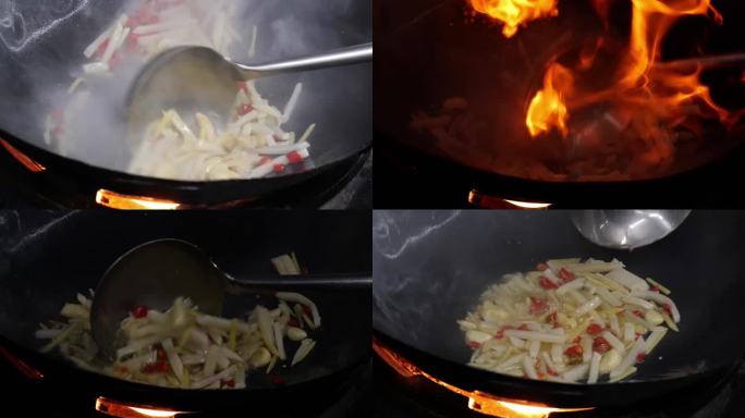 中式厨房大火炒笋片