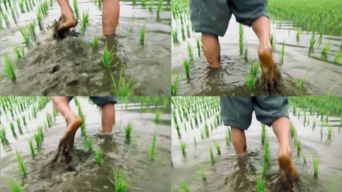 稻田行走农田种植灌溉农活