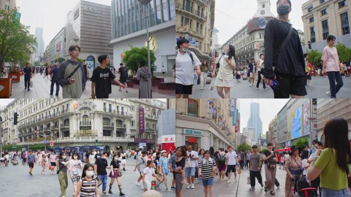 4k 实拍上海南京路步行街