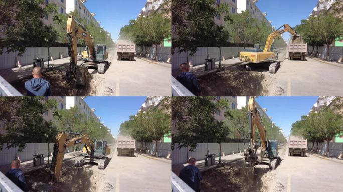 挖掘机在城市道路开挖管沟