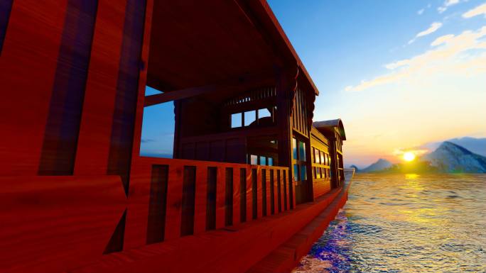 夕阳下的嘉兴南湖红船