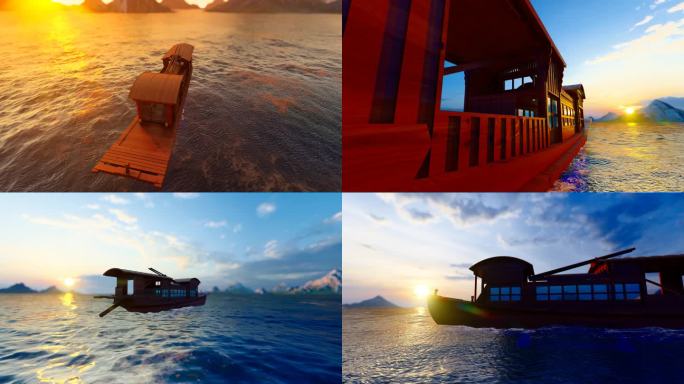 夕阳下的嘉兴南湖红船