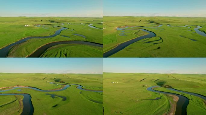 内蒙古呼伦贝尔大草原湿地河流草场蒙古包