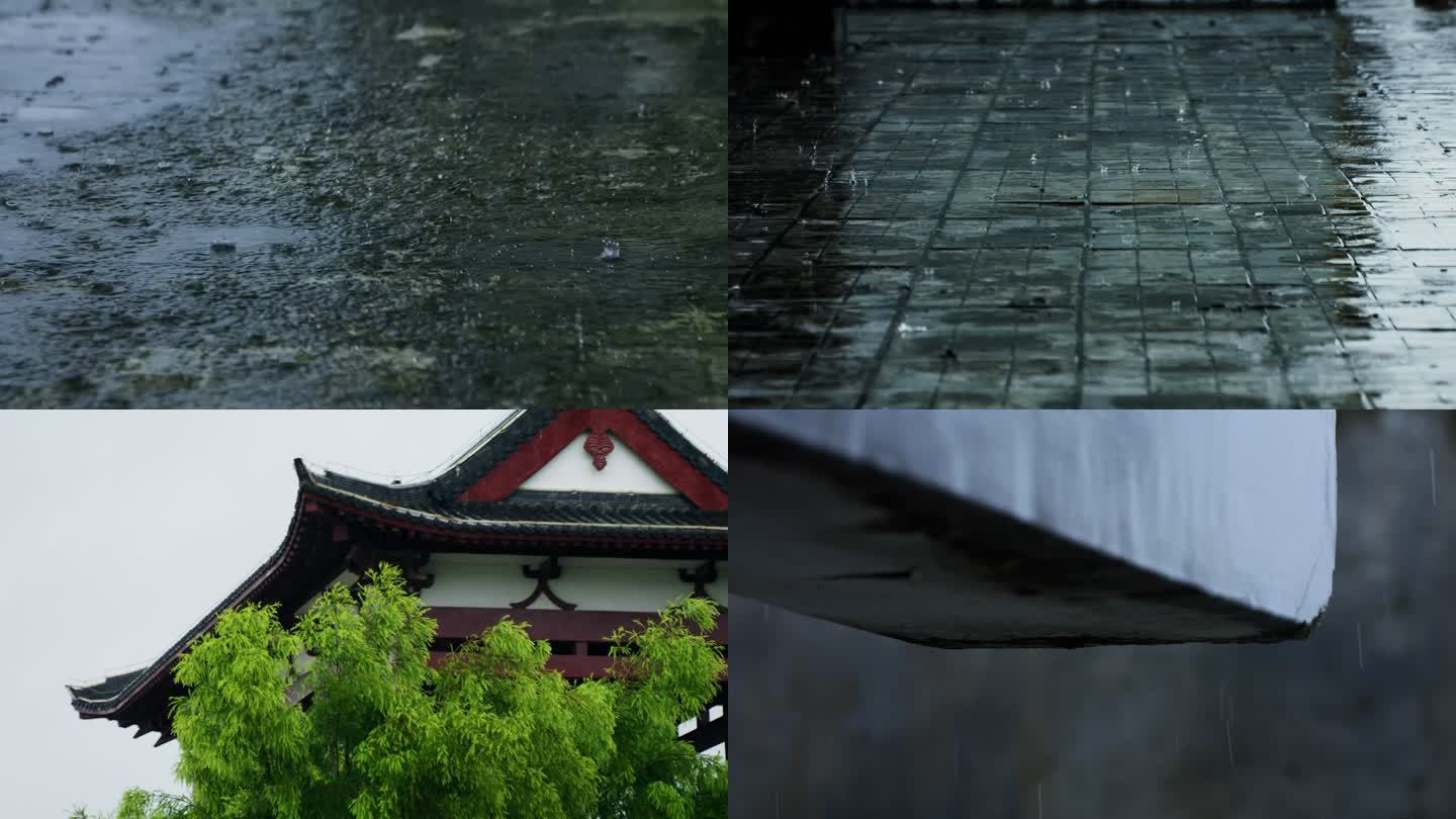 古建筑屋檐下雨