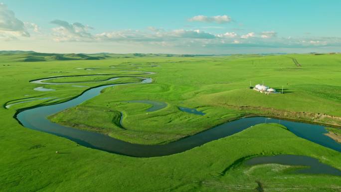 内蒙古呼伦贝尔大草原湿地草场河流