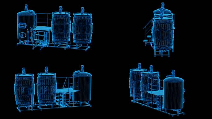 自酿啤酒机器酒桶蓝色科技线条通道素材