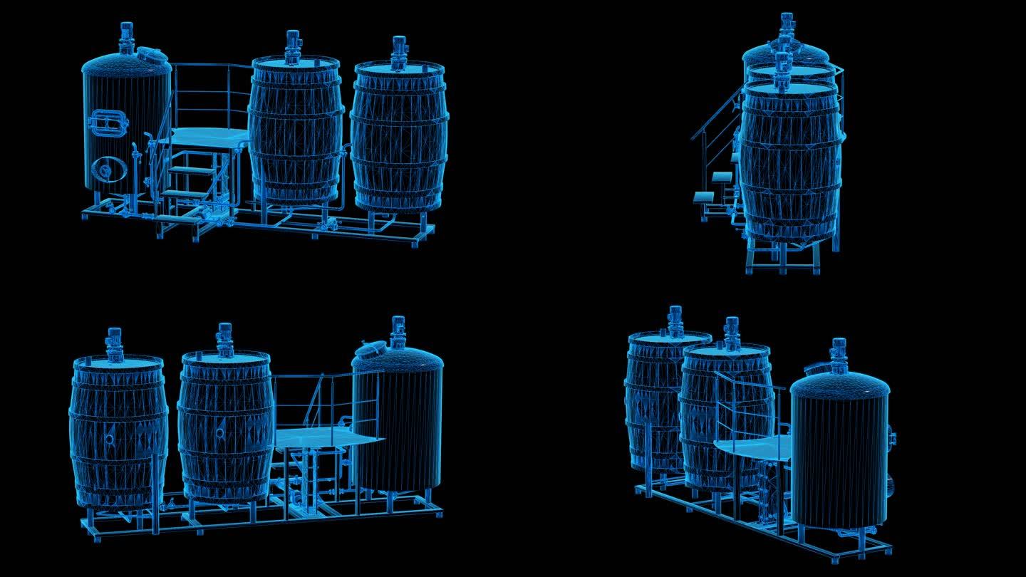自酿啤酒机器酒桶蓝色科技线条通道素材