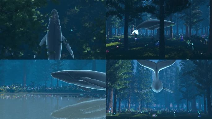 森林与鲸鱼 鲸鱼遨游森林 鲸鱼梦幻森林
