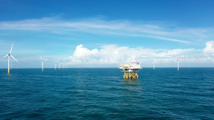 海上风车风力发电新能源航拍