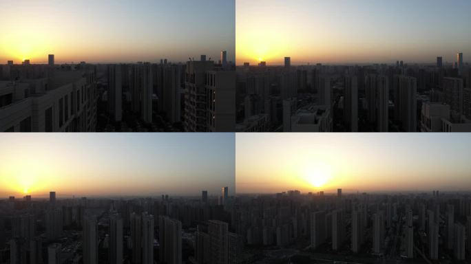 4k清晨的城市太阳刚升起