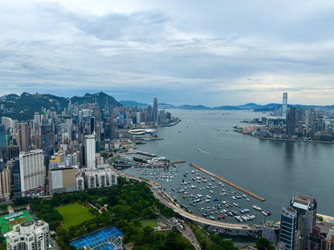 航拍香港维多利亚港延时
