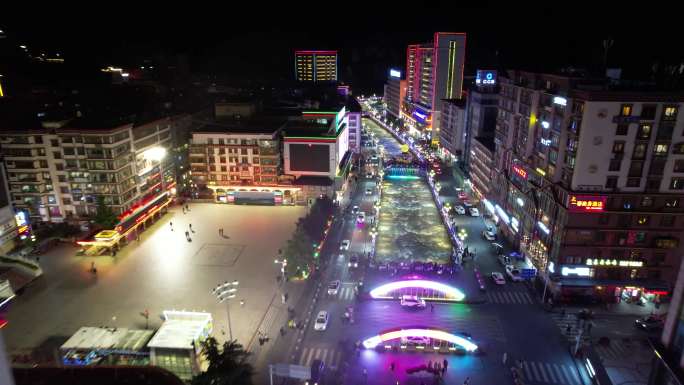 航拍康定河，康定夜景