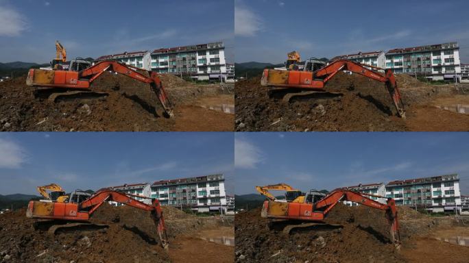 建筑工地施工现场挖掘机挖机挖土实拍原素材
