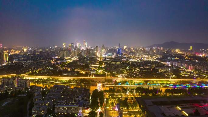 江苏南京中华门夜景等航拍移动延时