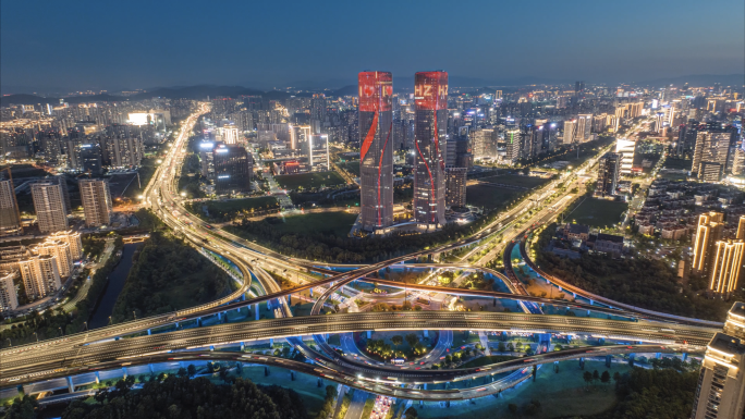 杭州滨江区智慧之门夜景延时