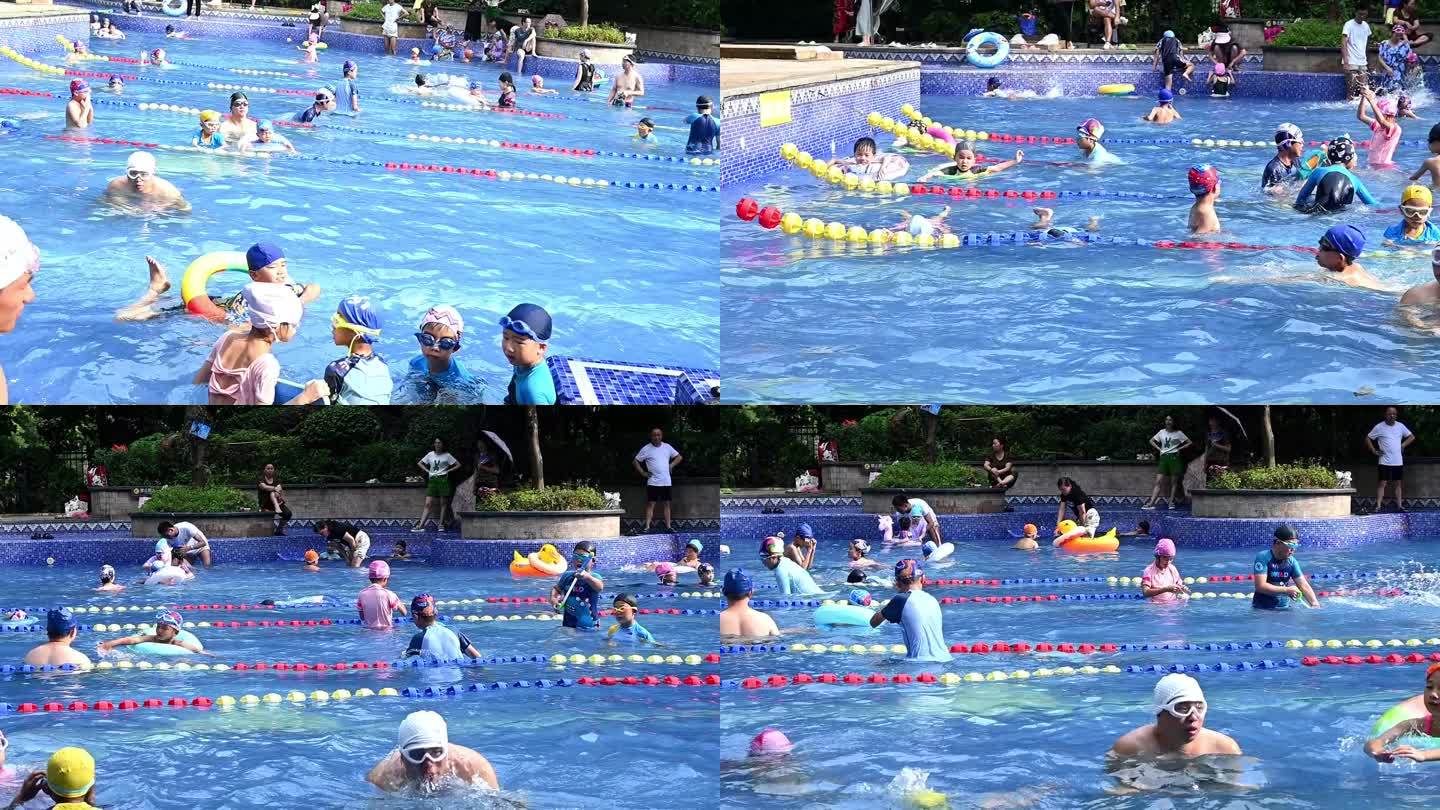 在水里练习游泳动作的孩子们-慢动作