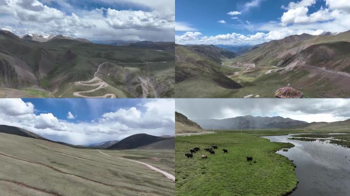 西藏草原航拍自然风光