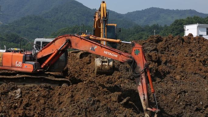 建筑工地施工现场挖掘机挖机实拍原素材