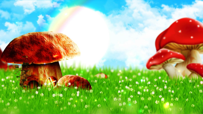 4K卡通蘑菇草地背景素材