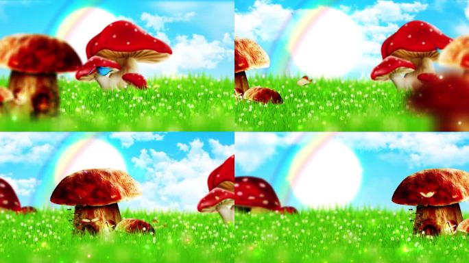 4K卡通蘑菇草地背景素材
